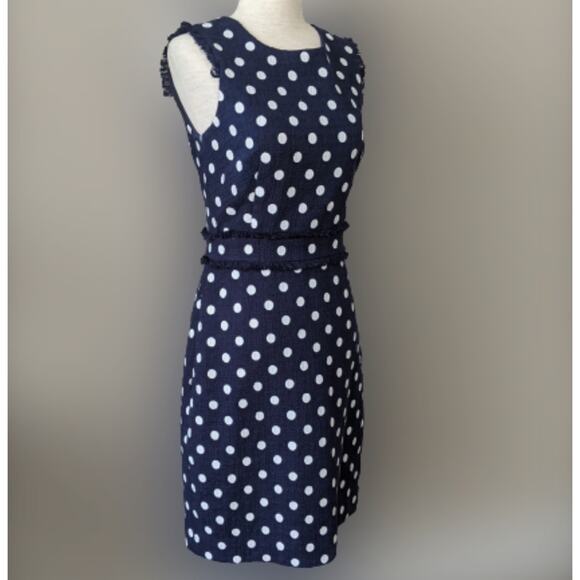 J. CREW Sheath Dress in Navy with Cream Po… - Picture 7 of 9